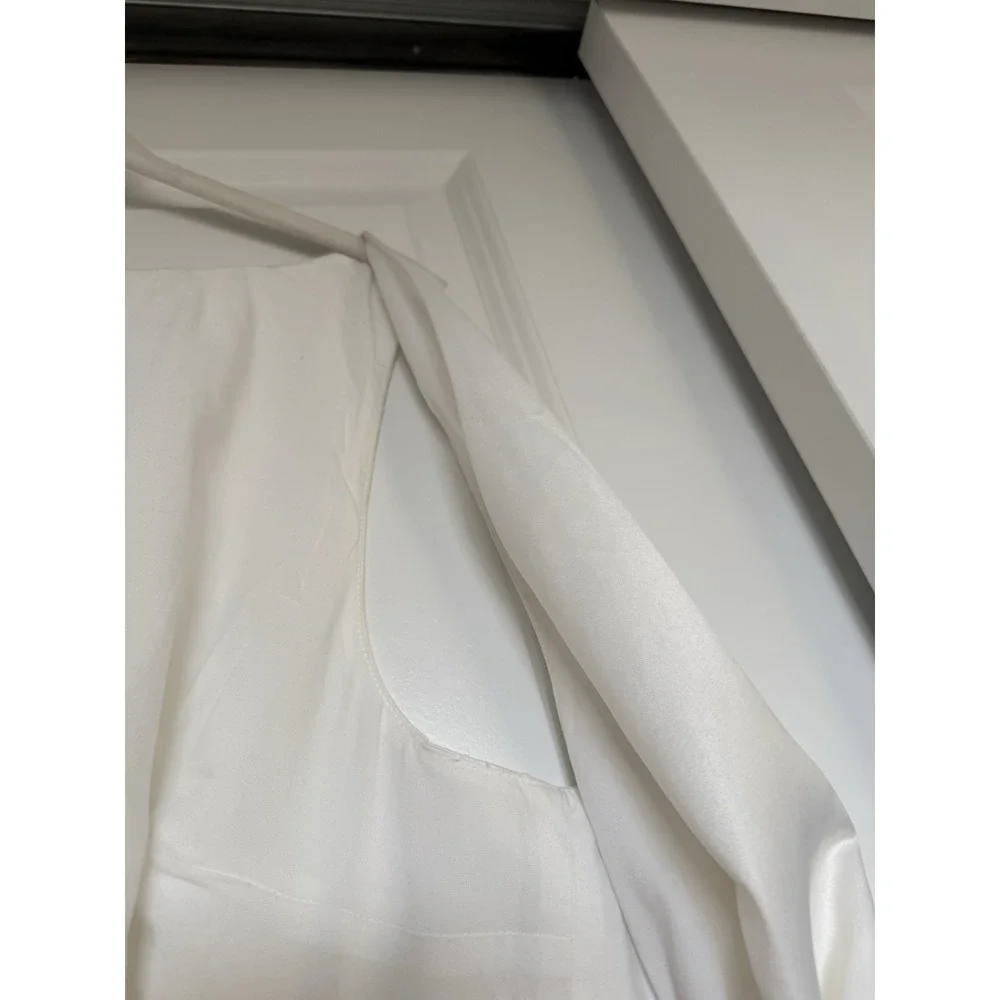 NWT Reformation Zenni Dress‎ Ivory Size 12 Bridal Boat Neck Satin V Neck Mini